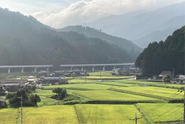 森林に囲まれた盆地に田畑と住宅地が広がるのどかな田舎です