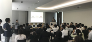 産学連携の記者発表会の様子　70名近いメディアの出席がありました。