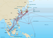 海底ケーブル敷設プロジェクトに携わっています。地図はアジア圏だけすが、世界中の陸と陸を物理的につなぐ仕事で、世界中の通信インターネットを支えています。