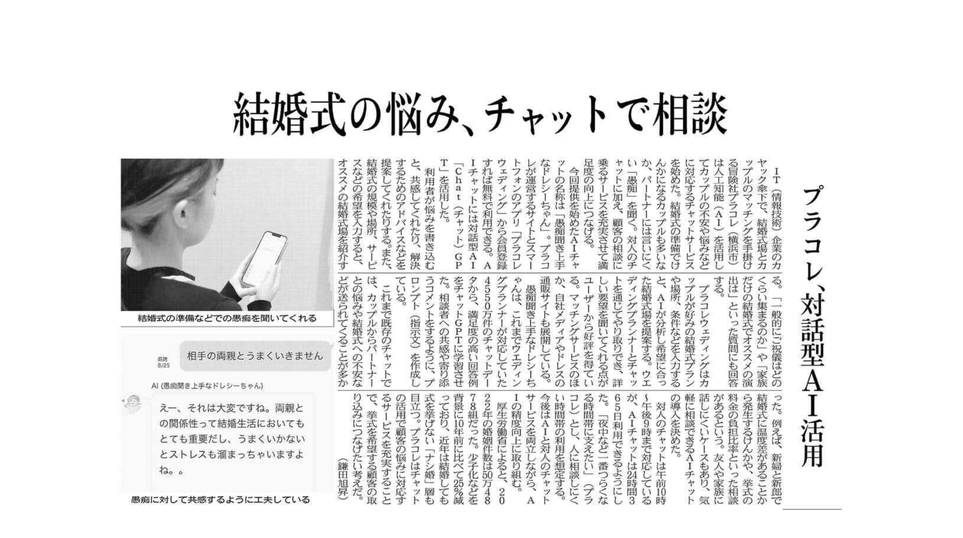 日経産業新聞に「愚痴聞き上手なドレシーちゃん」が取り上げられました！