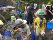 子供たちが必死に生き物を探し回る