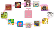 有名キャラを使用したものや、教育的な子供向けから、ちょっとエッジのきいた大人向けまで、アプリやゲーム制作を行っています。