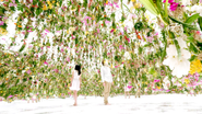 【Floating Flower Garden】鑑賞者の動きに合わせて浮遊する花々が、空間に埋め尽くされた庭園です。鑑賞者が、生きた花が埋め尽くされた展示空間に入っていくと、近くに浮遊している草花は、一斉に上がっていき、鑑賞者中心に半球状の空間が生まれます。つまり、空間は花に埋め尽くされているが、常に鑑賞者中心に半球上の空間が出現し続け、鑑賞者は内部を自由に動き回ることができます。