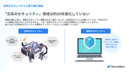 技術の進化に伴い、理系のセキュリティ領域は大きく進化しました。20年前のウイルス対策ソフトでは、今日のモダンな脅威に対応することはできません。一方、文系のセキュリティは約20年間ほとんど進化していません。私たちはこの文系のセキュリティの景色をアップデートすることに挑戦しています。