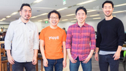 Yappli経営メンバー。左から取締役 黒田、取締役 CTO 佐野、代表取締役 CEO 庵原、取締役 CFO 角田。外資系投資銀行を経て、ベンチャーCFOとしてExitを経験した角田がコーポレート部門を管掌。