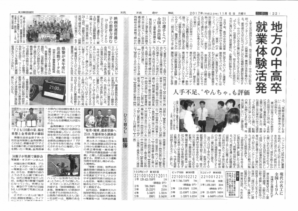 琉球新聞にヤンキーインターンが取り上げられました。