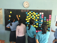 学期間プログラムで日本人生徒にブレーンストーミングとプレゼンテーションの講習