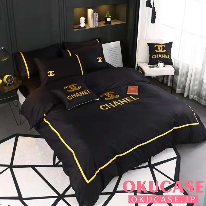 高級でおしゃれなブランド寝具布団カバー、ベッドシーツ、枕カバー4点