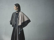 本場大島紬　蘇鉄泥　を使用したKIMONOニットケープ、スカート、タイ