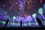  【Story of the Forest,National Museum of Singapore】シンガポールとその周辺地域に生きる花々や木々、動物を、デジタルアートとして表現。高さ約15mのドームと、その空中にかかる橋と回廊で構成される、大規模なインスタレーション空間。作品入口から出口まで鑑賞者が移動する距離は全長170mを超える。また、専用アプリで、動物たちの情報が取り込まれ、動物図鑑をつくることができる。