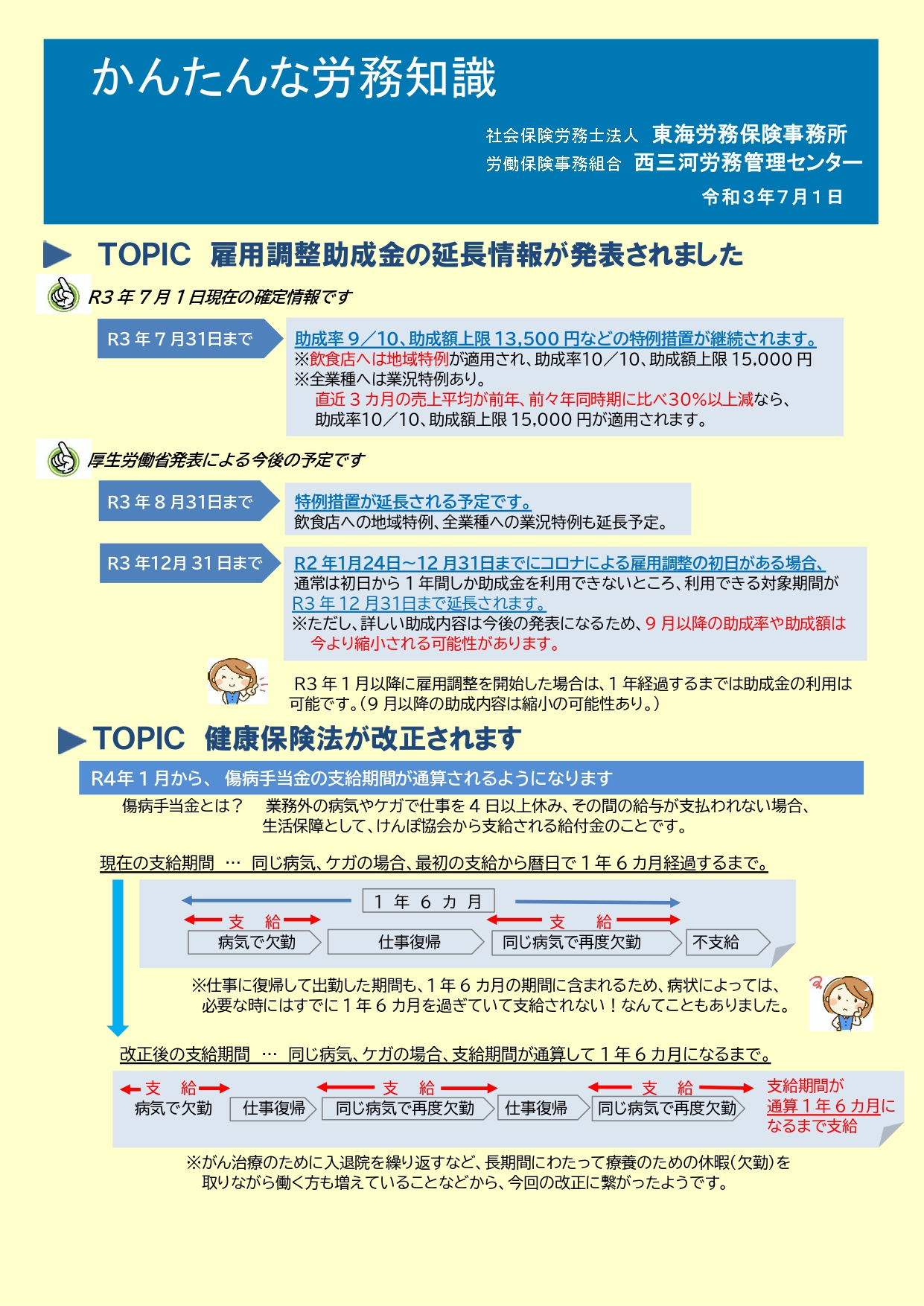法改正情報７月号を発行しました！（雇用調整助成金の延長♡＆育児介護休業法緩和など♪）