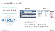 自社AIプロダクト「ナレコムAI」予測モデルの自動構築をGUIから行うことで機械学習の民主化を目指すプロダクトです。