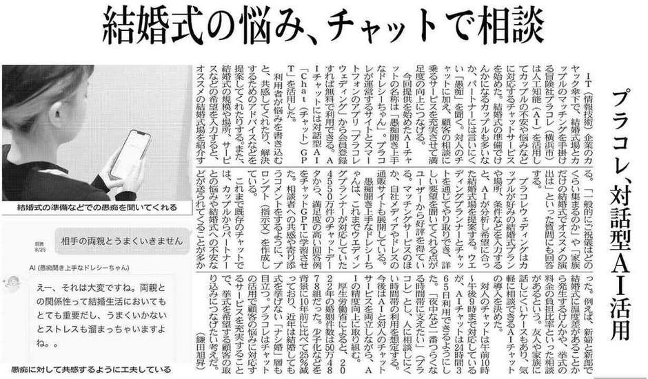 日経産業新聞に「愚痴聞き上手なドレシーちゃん」が取り上げられました