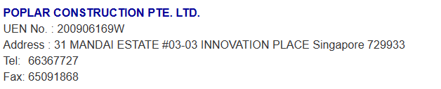 Poplar construction Pte Ltd