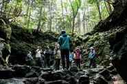 青木ヶ原樹海は、私たちのメインフィールド。標高1,000m付近に広がる森と地下の世界をご案内。入社後は、毎日のようにガイドをする場所になります。