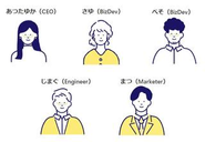 働くメンバーのイメージイラスト。複業参加のメンバーや子育てママなど他にも多様なメンバーが居ます！